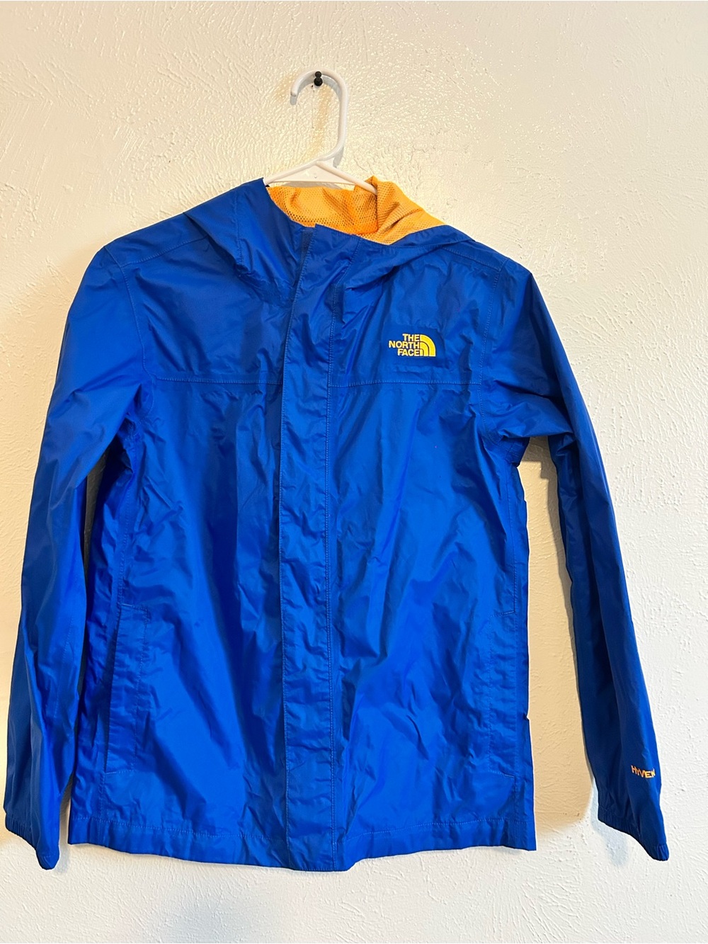 Size 14/16 The North Face Kids Blue Rain Jacket with Yellow Lining